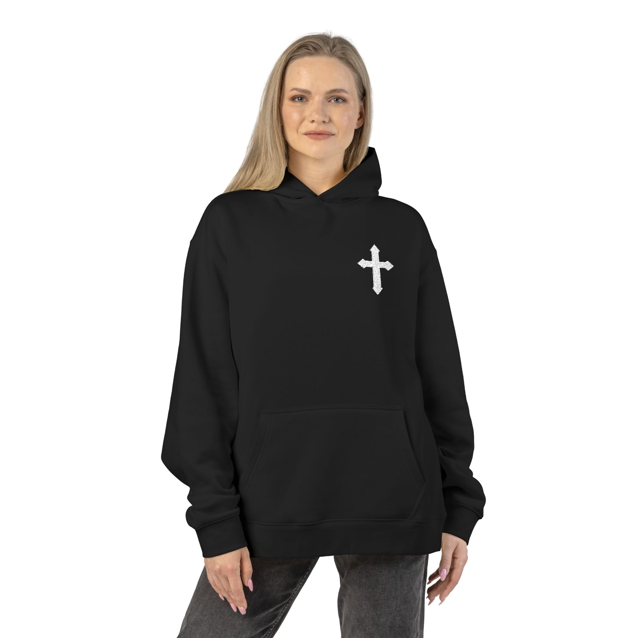 HAVOC, Minimal Distressed Cross Hoodie — Christian Faith Pullover