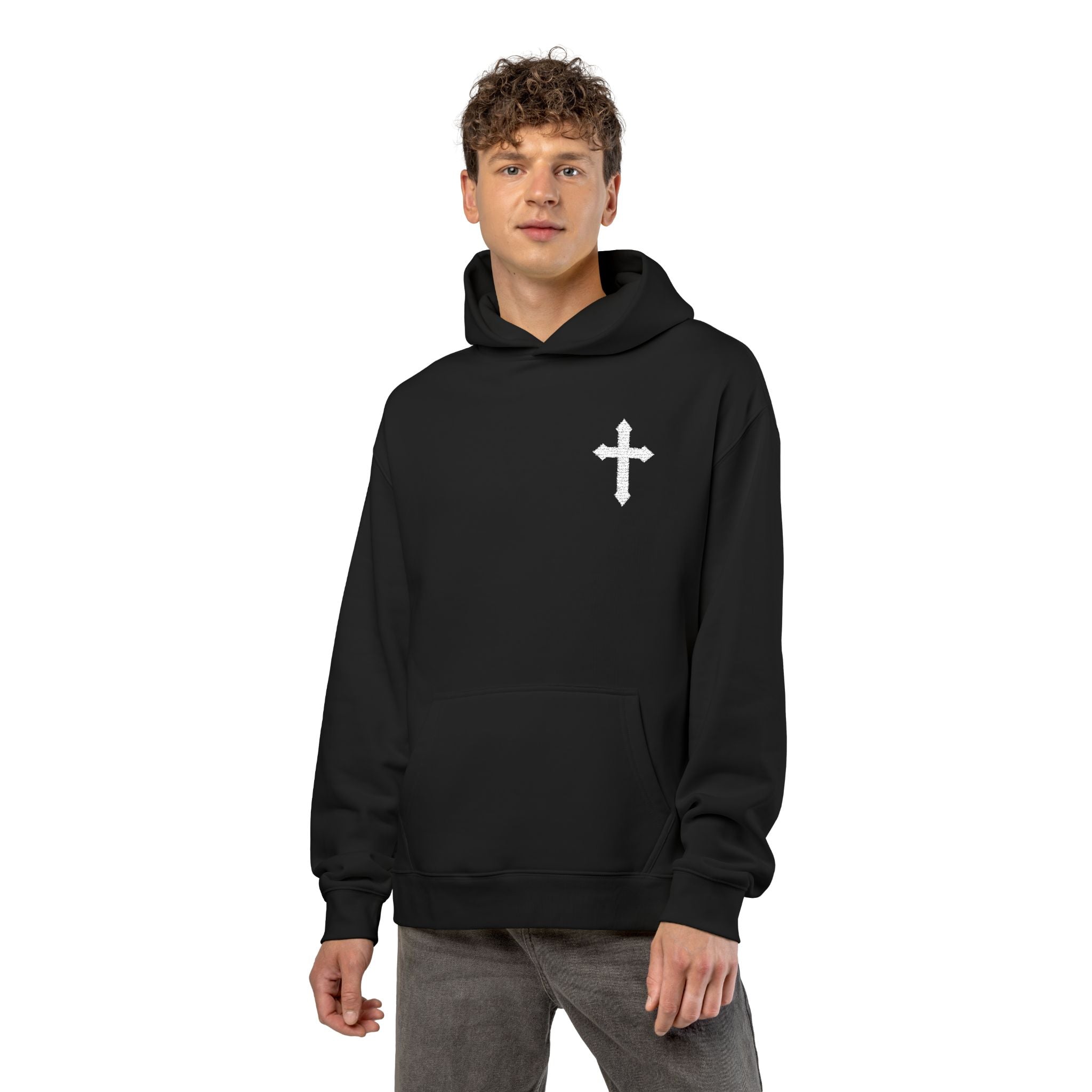 HAVOC, Minimal Distressed Cross Hoodie — Christian Faith Pullover